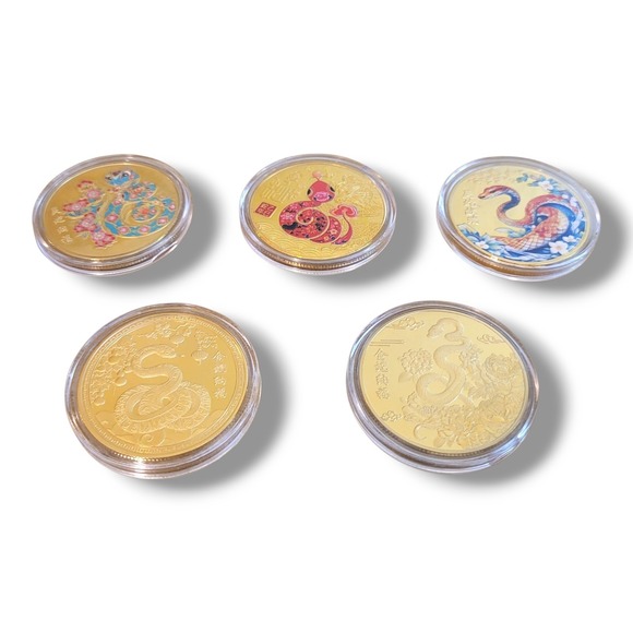 Set Of 5 Chinese 2025 Year of the Snake Lucky Zodiac Coins - Picture 15 of 15